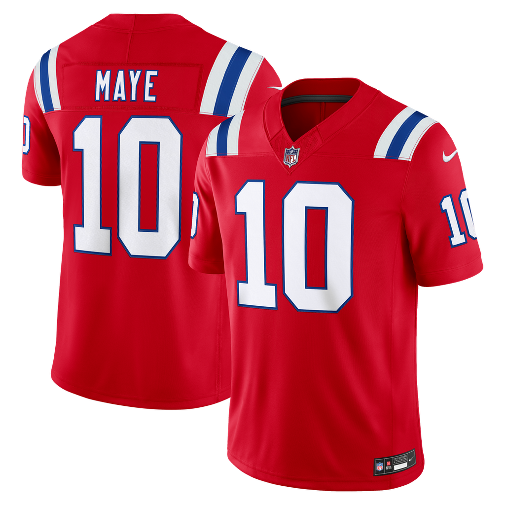 New England Patriots Drake Maye Nike Red Alternate Vapor FUSE Stitched Limited Jersey