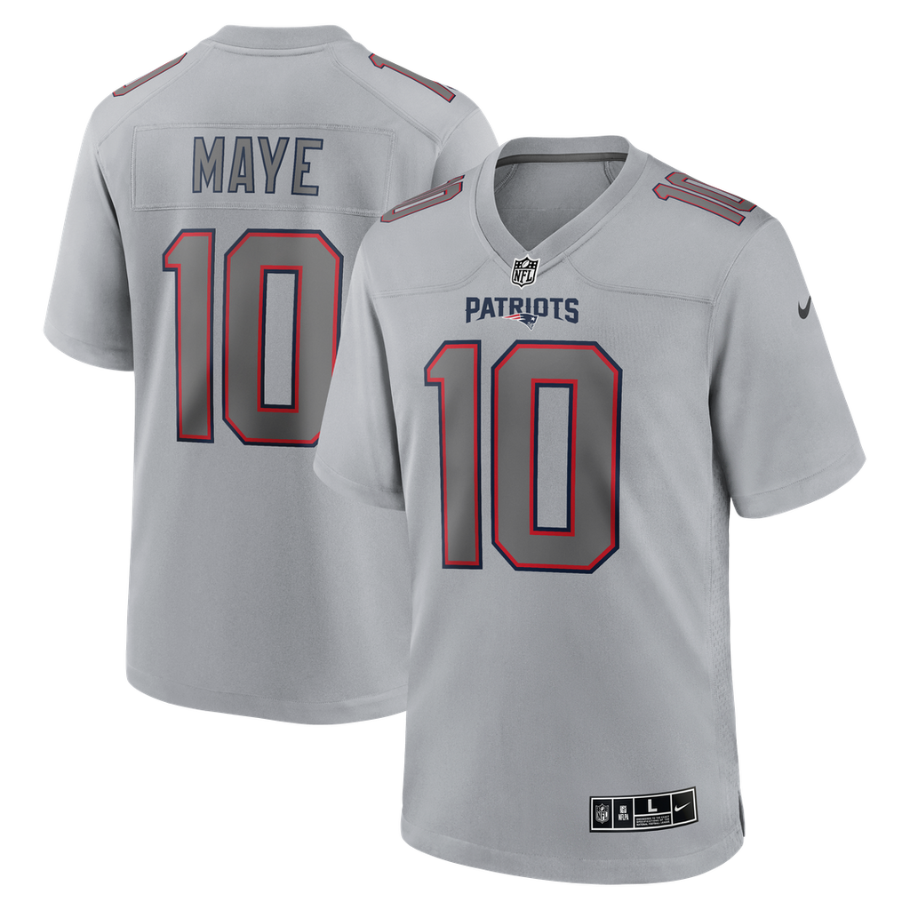 New England Patriots Drake Maye Nike Gray Atmosphere Fashion Game Jersey